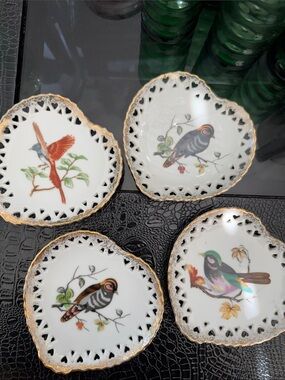 Porcelain Bird Trinket Dishes - White with Gold Trim vintage relco Japan